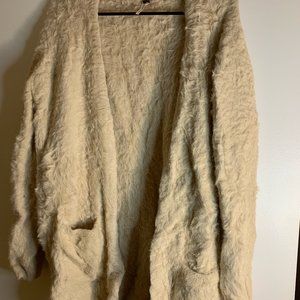Free People Open Front Faux Fur Cardigan Pale Pink